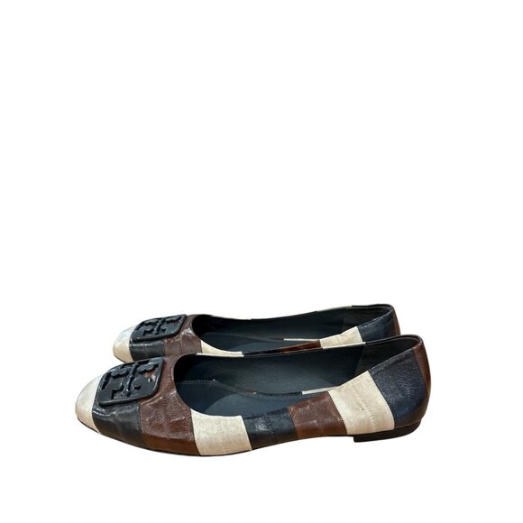 Tory Burch Georgia flat Colorblock Brown Black Size 9 1/2M Good Condition - Picture 1 of 9
